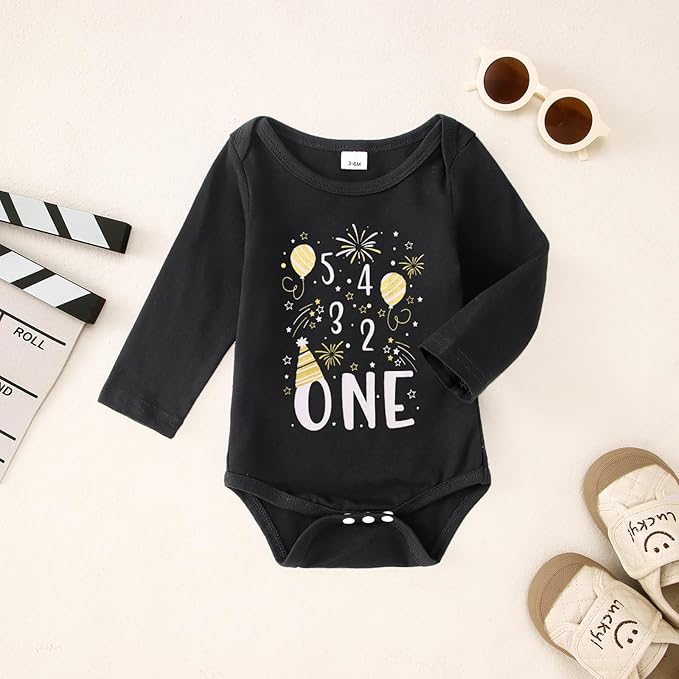 My First New Years Baby Boy Girl Outfit Newborn Long Sleeve Romper Infant Onesie Firework Print Bodysuit Clothes