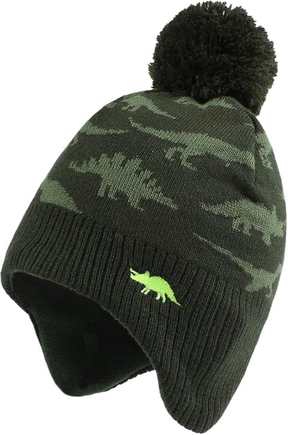 JANGANNSA Knitted Baby Hat Scarf Set Winter Warm Boys Girls Beanie Fleece Lining Toddler Kids Hats with Pompom