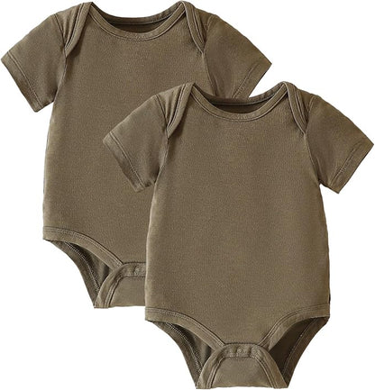 DEFAHN 2PCS Visocse from Bamboo Baby Rompers Unisex Onsies Solid Short Sleeve Baby Bodysuit 0-24 Months