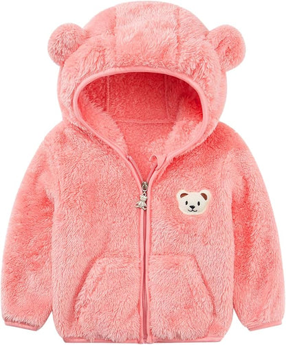 Baby Boys Girls Fleece Jackets Zip Up Hoodies Cute Bear Coats Fall Winter Fuzzy Jacket Newborn Boys Girls Outwear