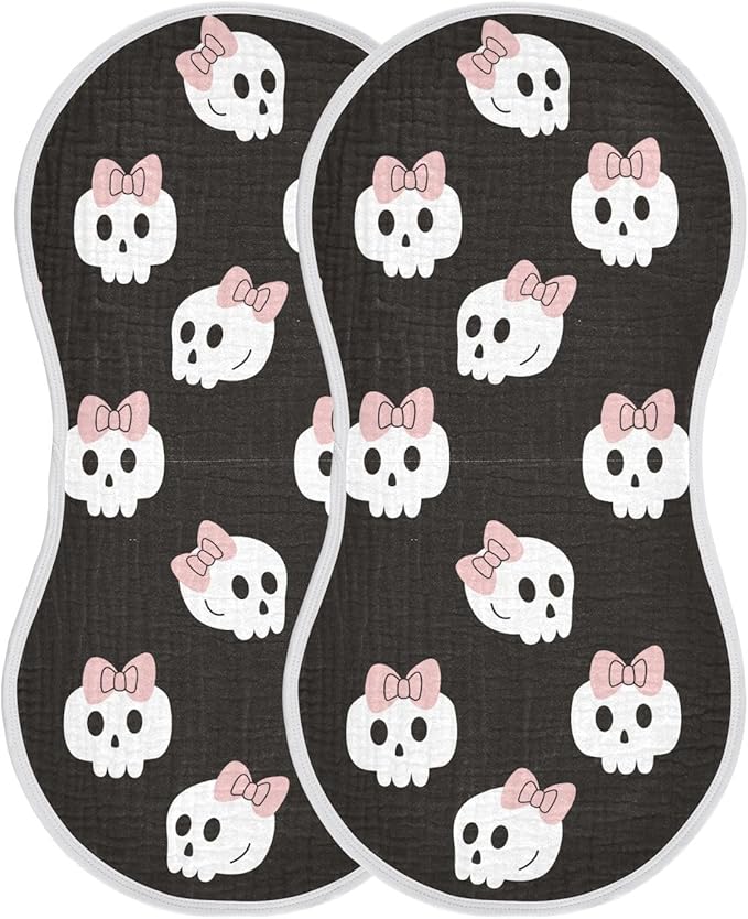 vvfelixl Muslin Burp Cloths Skulls Bow Halloween Baby Washcloths for Baby Girl Boys 2 Pack