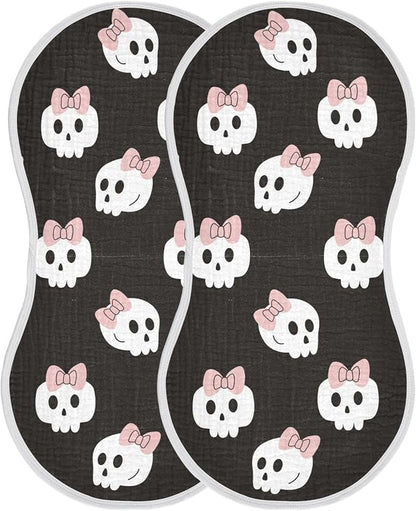vvfelixl Muslin Burp Cloths Skulls Bow Halloween Baby Washcloths for Baby Girl Boys 2 Pack