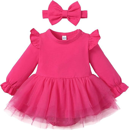Magic Park 0-18M Infant Bodysuit Tutu Dress Baby Girl Romper Dress Toddler Solid Color Tulle Skirt Baptism Holidays Outfits