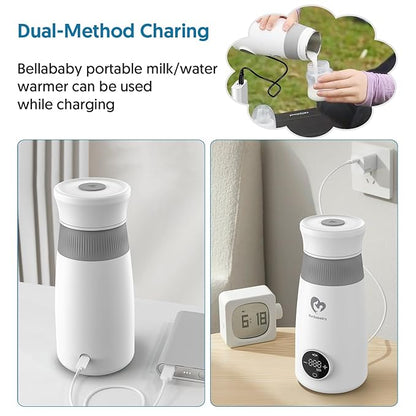 Portable Milk Warmer & Mixer, Cordless Travel Bottle Warmer for Breastmilk, Formula or Water, 10 oz Big Capacity, Big Battery Capacity for Journey, Calienta Biberones Portátil