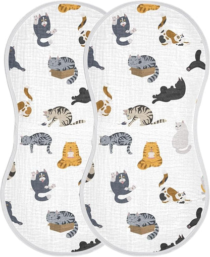 vvfelixl Baby Burp Cloths Cartoon Cat Baby Newborn Cotton Burping Cloths Set Baby Washcloths 4 Pack