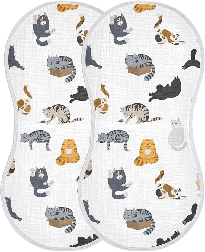 vvfelixl Cartoon Cat Burp Cloths for Baby Boy Girls Baby Washcloths Burp Rags 1 Pack