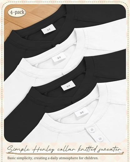 4 Pack Boys' Long Sleeve Shirts Girls' Henley Tees Toddler Baby Knit Casual Tops Kids Fall Clothes Unisex