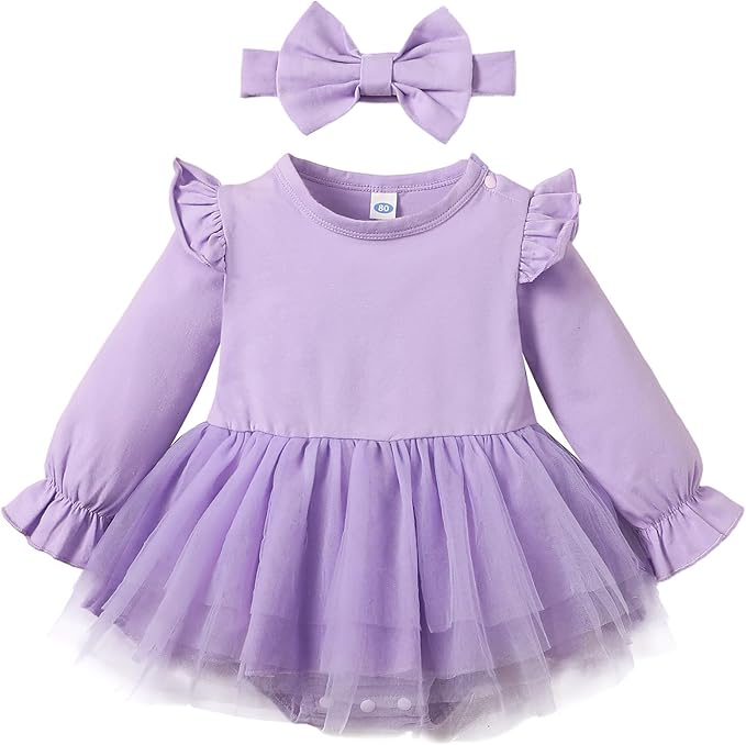 Magic Park 0-18M Infant Bodysuit Tutu Dress Baby Girl Romper Dress Toddler Solid Color Tulle Skirt Baptism Holidays Outfits