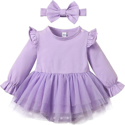 Magic Park 0-18M Infant Bodysuit Tutu Dress Baby Girl Romper Dress Toddler Solid Color Tulle Skirt Baptism Holidays Outfits