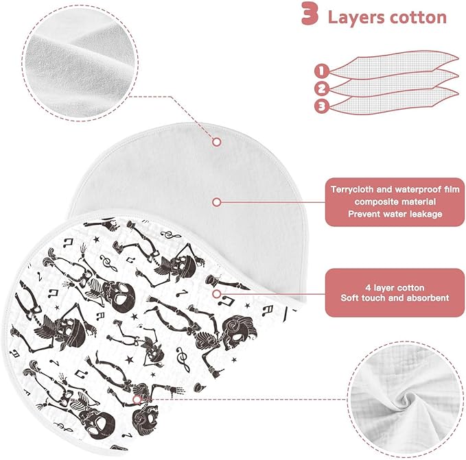 vvfelixl Black White Dancing Skeletons Burp Cloths for Baby Boy Girls Baby Washcloths Burp Rags 1 Pack