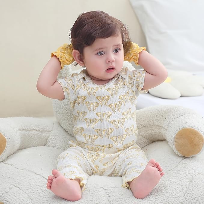 Baby Bodysuit 6 Pack Soft Mixed Ribbed Short Sleeve Romper Infant Boy Girl Clothes Set