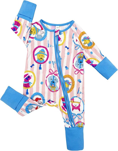 Bow Dream Bamboo Rayon Baby Boy Romper Footed Long Sleeve Footies Newborn Girl Clothes Footless with Zipper and Mitten Cuffs