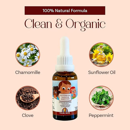 Punkin Butt - Natural Herbal Teething Oil for Babies - Daily Use Soothing Relief Drops | Baby, Infant, Toddler Gum & Tooth Relief | Organic Chamomile, Clove & Peppermint Infusion - 1oz with Dropper