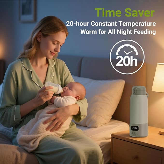 Portable Milk Warmer, 17oz Large Capacity Bottle Warmer for Baby, Fast Heating for Breast Milk & Formula & Water, Long Battery Life Portable Bottle Warmer for Travel with Pasteurization