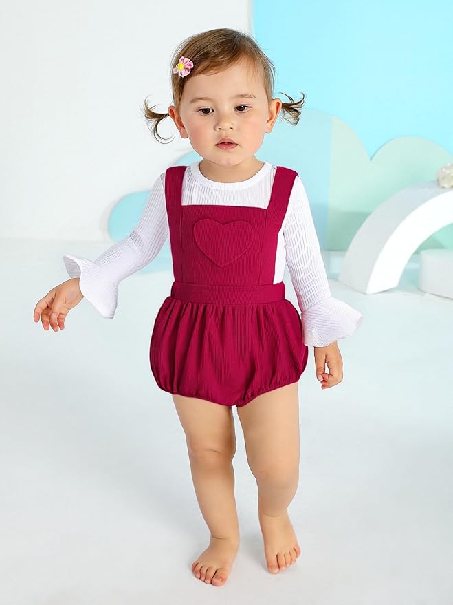 Tiny Cutey Newborn Baby Girl Clothes Bell Sleeve Romper and Corduroy Overalls Shorts Infant Girl Fall Outfits