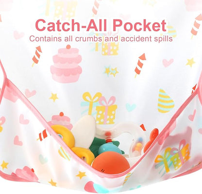 Accmor 4 Pack Long Sleeve Bibs, Baby Smock Waterproof Sleeved Bib Smock for Baby Toddler 6-36 Months