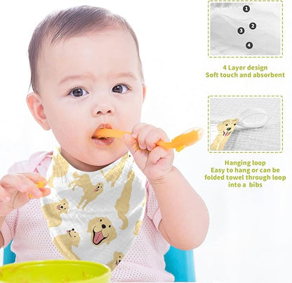 vvfelixl Baby Muslin Washcloths Golden Retriever Dog Baby Burp Cloths Cotton Baby Face Towel for Newborn Infants Boys Girls Soft and Absorbent 11.8 X 11.8 in, 3 Pack