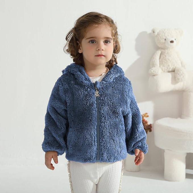 Baby Toddler Boys Girls Fleece Jacket with Hood Zip Up Cute Bear Coats for Infant Boys Girls Fuzzy Jacket with Ear 1-5T