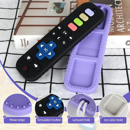 Chuya Baby Remote Control Teether Toy Chew Toy for Babies 3-24 Months Teething Relief Baby Toys for Infants Black+Purple