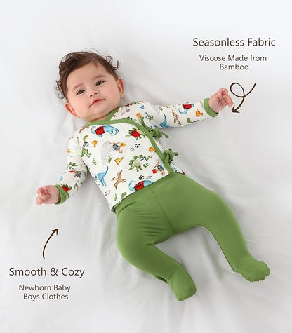 Newborn Baby Girls Clothes-Viscose Made from Bamboo, Long Sleeve Kimono Top and Pants Set Soft Infant Outfits