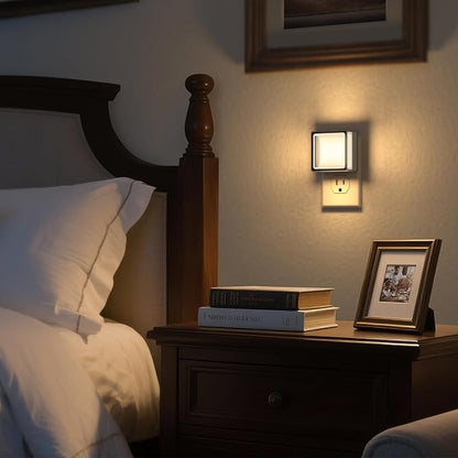 DORESshop Night Light, Night Lights Plug into Wall,2 Pack 3000K LED Nightlight with Adjustable Brightness, Automatic Night Light Plug in with Light Sensor for Bathroom Hallway Room Decor, Silver