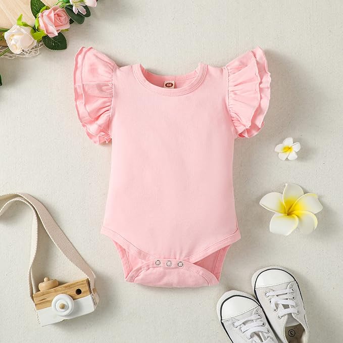Baby Girl Solid Color Romper Infant Ruffle Sleeve Bodysuit One Piece Outfit Toddler Jumpsuit clothes
