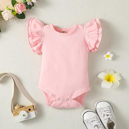Baby Girl Solid Color Romper Infant Ruffle Sleeve Bodysuit One Piece Outfit Toddler Jumpsuit clothes