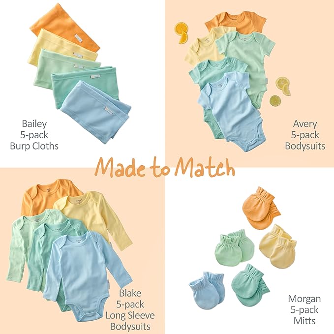 Avery 5-Pack Short Sleeve Bodysuits 100% Organic Cotton for Baby Boys & Girls
