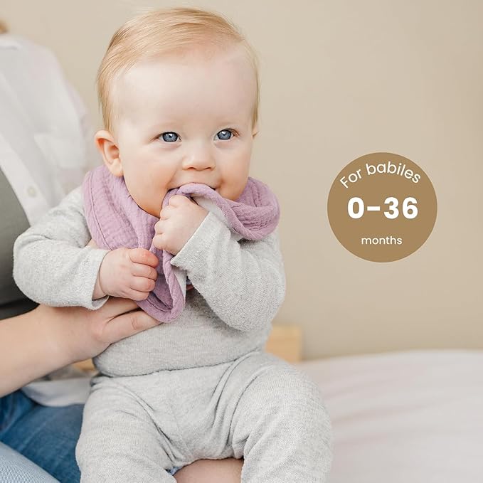 Konssy 10-Pack Muslin Baby Bibs, Soft Cotton Bandana Bibs for Drooling & Teething, Unisex Solid Colors for Boys & Girls, Newborn & Infant