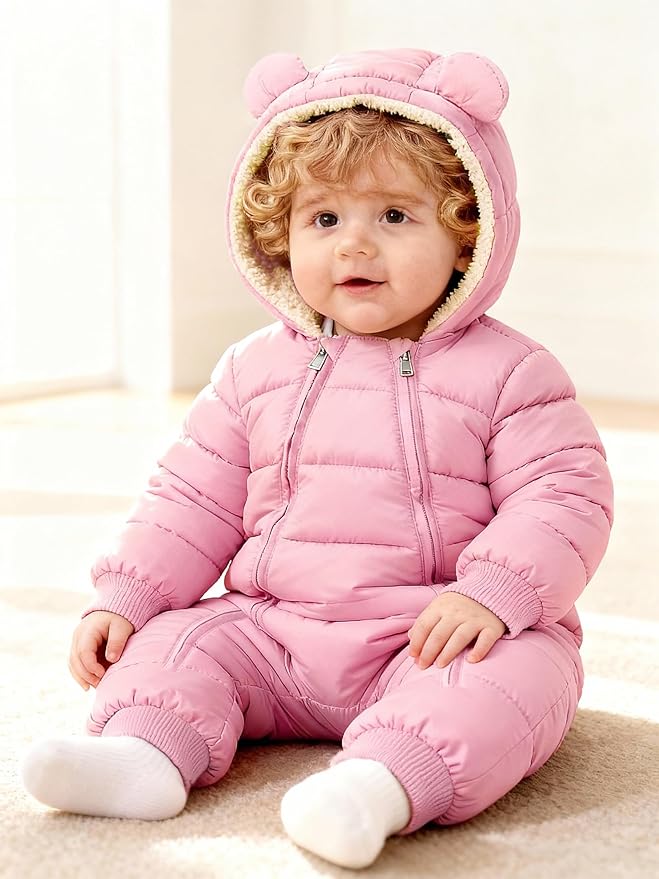 XMWEALTHY Baby Snowsuit Toddler Girl Clothes Cute Hooded Double Zipper Boys Winter Coat Unisex Romper for Infant
