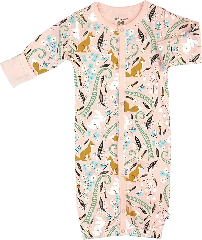 Babysoy Baby Long Sleeve Gown Sleep Sack, Ultra Soft Nightgown, Modern Prints, Reversible Mittens