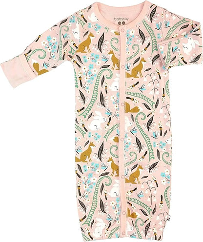 Babysoy Baby Long Sleeve Gown Sleep Sack, Ultra Soft Nightgown, Modern Prints, Reversible Mittens