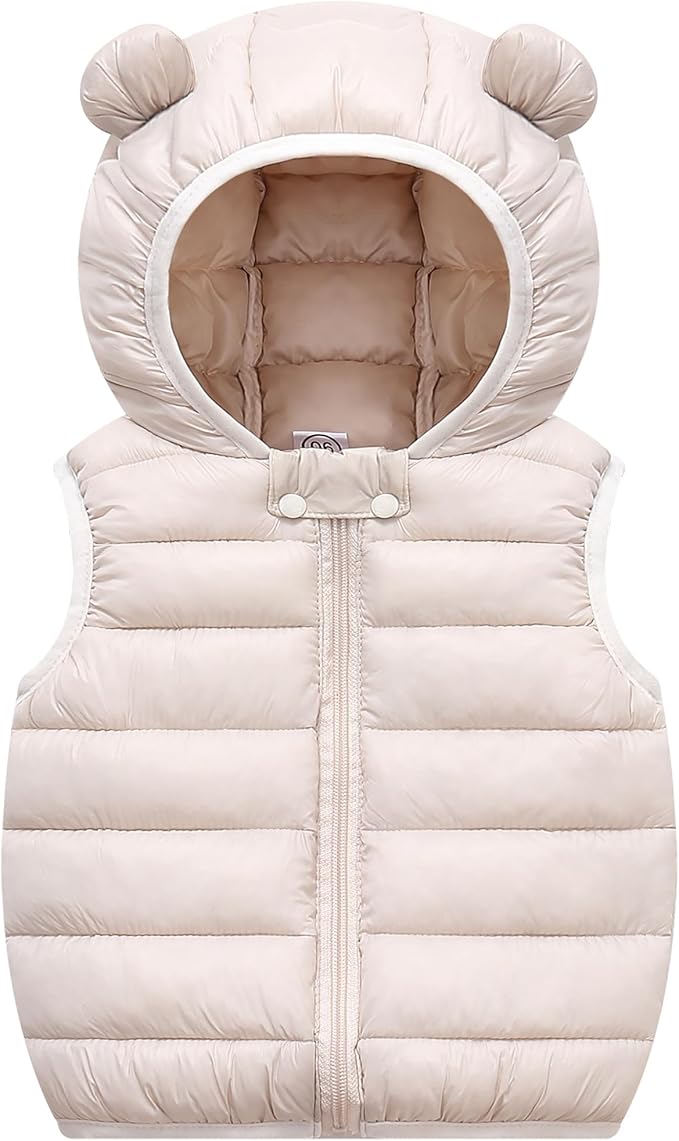 AIWUHE Baby Boys Girls Hooded Puffer Vest Winter Lightweight Sleeveless Bear ears Zipper Up Jacket