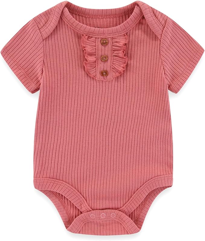 Baby Bodysuit 6 Pack Soft Mixed Ribbed Short Sleeve Romper Infant Boy Girl Clothes Set