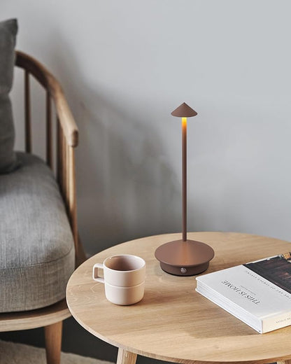 Modern Cordless Table Lamp Set of 2, Portable LED Desk Lamps, 5000mAh Rechargeable Battery Operated Lighting for Bedroom Dining Room Restaurant Coffee Shop Camping Night Light (Brown)