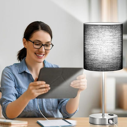 Lynnoland Set of 2 Touch Control Table Lamps with 2 USB & AC Outlet, 3-Way Dimmable Bedside Nightstand Lamps for Bedroom Living Room Nursery, 800 Lumens 5000K Daylight Bulbs Included