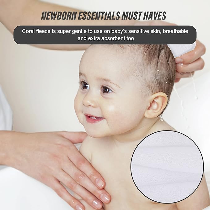 Sunny zzzZZ Ultra Soft 24 Pack Baby Washcloths - 10x10 Inches - Coral Fleece Extra Absorbent Wash Clothes for Babies, Infants and Toddlers - Sensitive Skin and Newborn - Ideal Baby - White