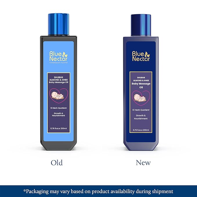 Blue Nectar Ayurveda Gentle Baby Oil for Newborn Skin Care -Moisturizing Baby Massage Oil for Dry Skin Moisturizer |Soothing with 100% Natural Coconut Oil & Organic Ghee (13 Herbs, 6.76 Fl Oz)