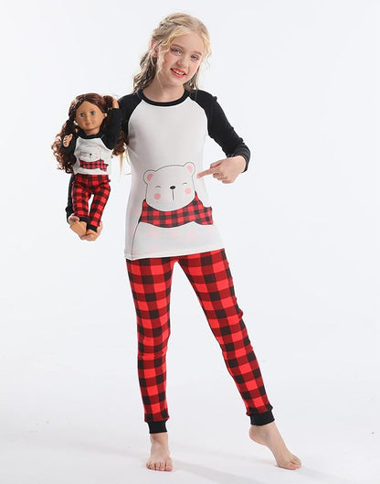 Babyroom Girls Matching Doll&Toddler 4 Piece Cotton Pajamas Toddler Christmas Sleepwear