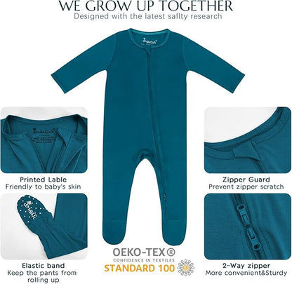 Jimonda Bamboo Baby Pajamas,Unisex Boys Girls One-Piece Footies,Long Sleeve Sleepers 2-Way Zip closure Romper