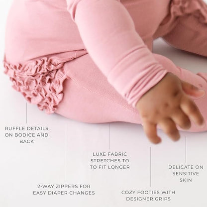 Ruffled Zippered Vintage Pink Rose One Piece