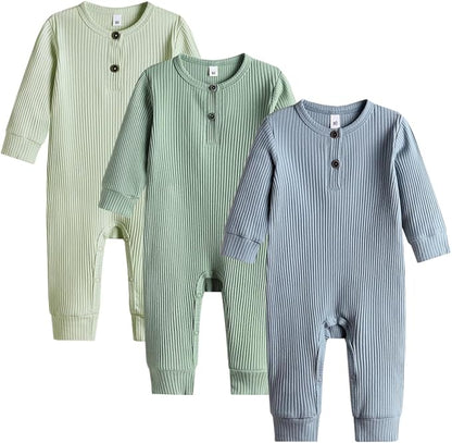 Bafeicao Baby Boy Girl 2/3 Pack Solid Romper Ribbed Short/Long Sleeve Bodysuit Jumpsuit Infant Knitted Outfits Clothes