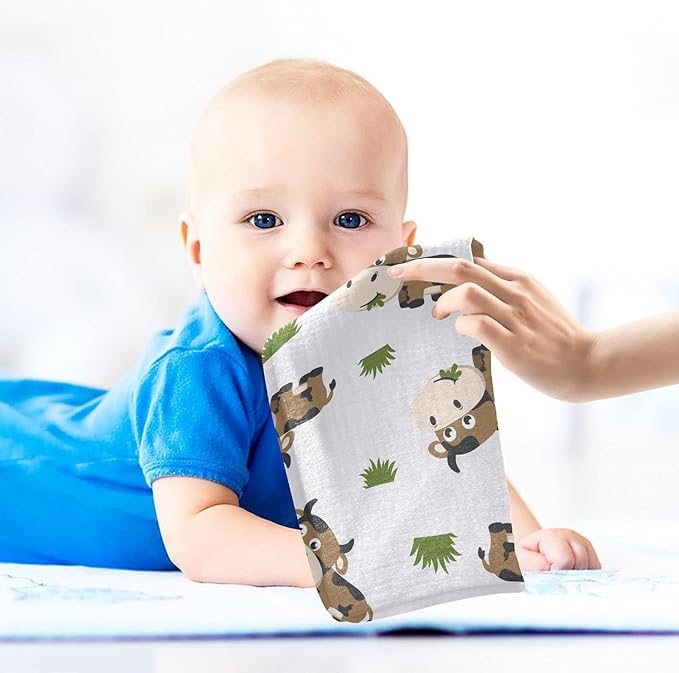 vvfelixl Cotton Brown Cow Grass Muslin Washcloths - Soft Baby Face Towel for Newborns, 11.8 X 11.8 Inch, 3 Pack