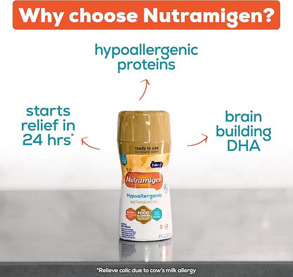 Enfamil Nutramigen Hypoallergenic Baby Formula with Iron, Lactose Free, Colic Relief from Cow's Milk Allergy Starts in 24 Hours, Brain Building DHA, Concentrated Liquid, 8 Fl Oz, 24 Bottles