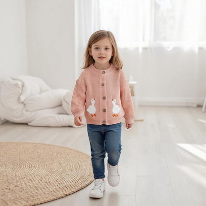 Baby Girl Cardigan Sweater Toddler Goose Embroidered Button Down Knit Sweaters Fall Winter Knitwear Jacket Clothes