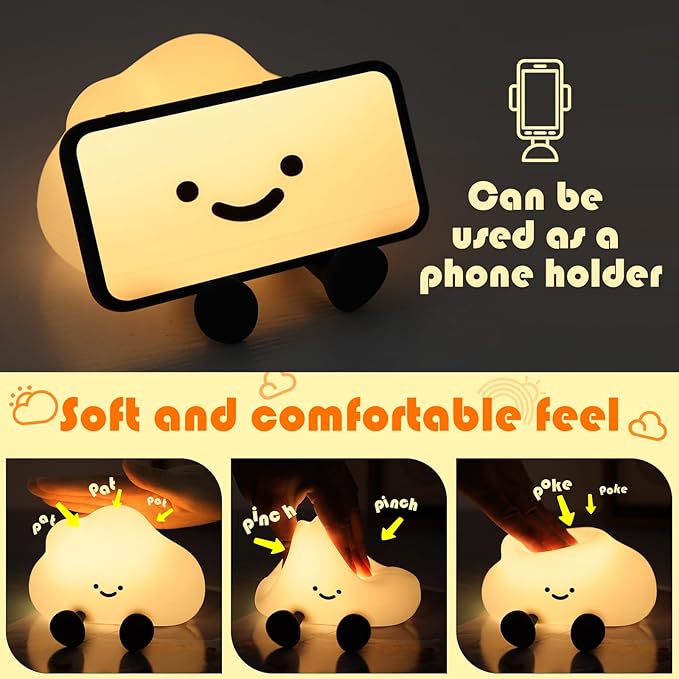 YISUN Cloud Night Light, Cute Silicone Nightlight for Baby Toddler, Rechargeable LED Nursery Lamp with Timer, 3 Level Dimmable Soft Squishy Night Lamp Gift for Bedroom Kids Room Decor