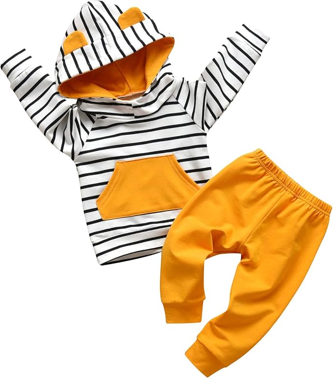 Toddler Infant Baby Boy Clothes Striped Long Sleeve Hoodie Tops Sweatsuit Pants Outfit Set