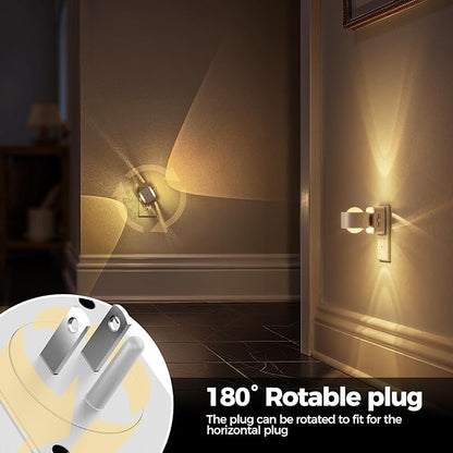 Briignite Night Light Projector, LED Night Lights Plug into Wall, 180° Rotating Night Light for Kids, Dusk to Dawn Sensor, 0-150LM Dimmable, Warm White Ambient Lighting for Bathroom, White, 2 Pack