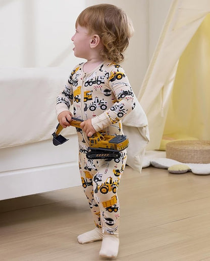 Bamboo Viscose Baby Convertible Footie Pajama, Zipper Pajamas for Baby Boys & Girls, Sleep & Play Footed Pjs