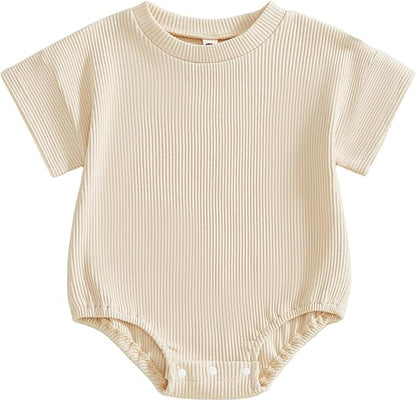 Merqwadd Baby Summer Bubble Romper Infant Boy Girl Short Sleeve Onesie Oversize Cotton T-shirt Bodysuit Top